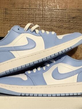Nike Air Jordan’s Low-Top Sneakers in Sky Blue & White
